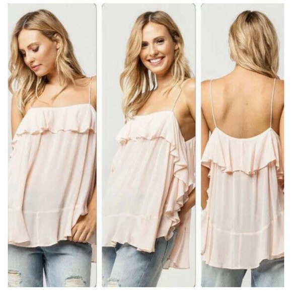 NEW FREE PEOPLE Cascade Ruffle Color Peach Swing Cami-top * Sz XS* - Picture 1 of 9